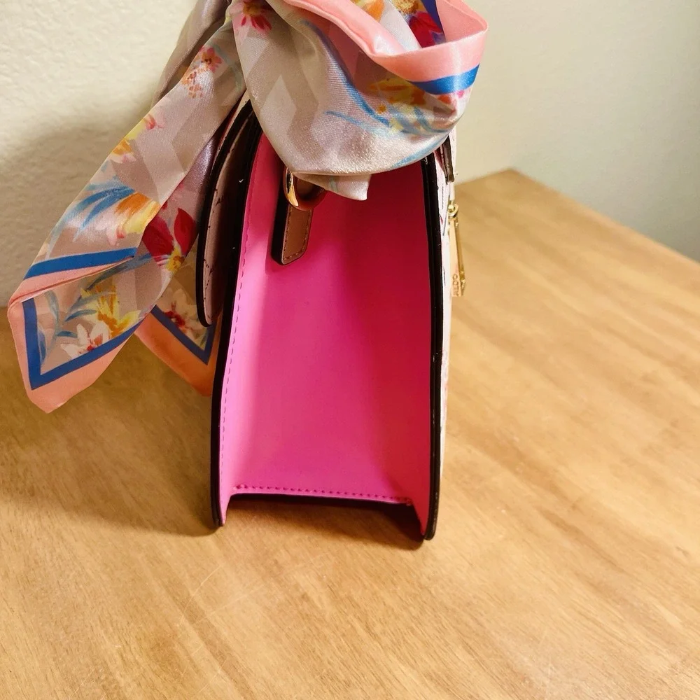 ALDO Cailla Floral Top Handle Bag Purse Pink Crossbody Bow Scarf Accent Vacation